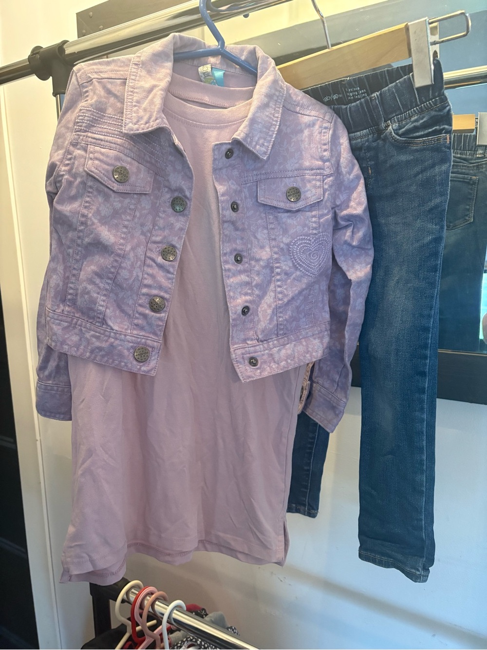 Noro Lavender/Pastel Purple Girls' Denim Jacket with matching t shirt and Gap je